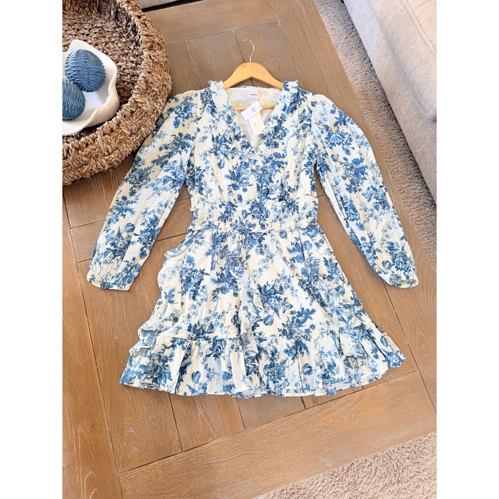 LoveShackFancy x Gap Floral Mini Dress Womens Blue White Medium